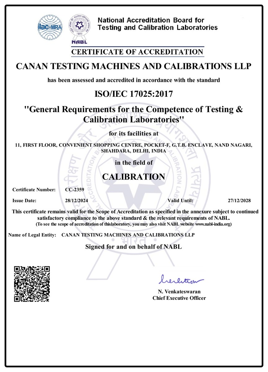 NABL accreditation certificate of Canan Testing